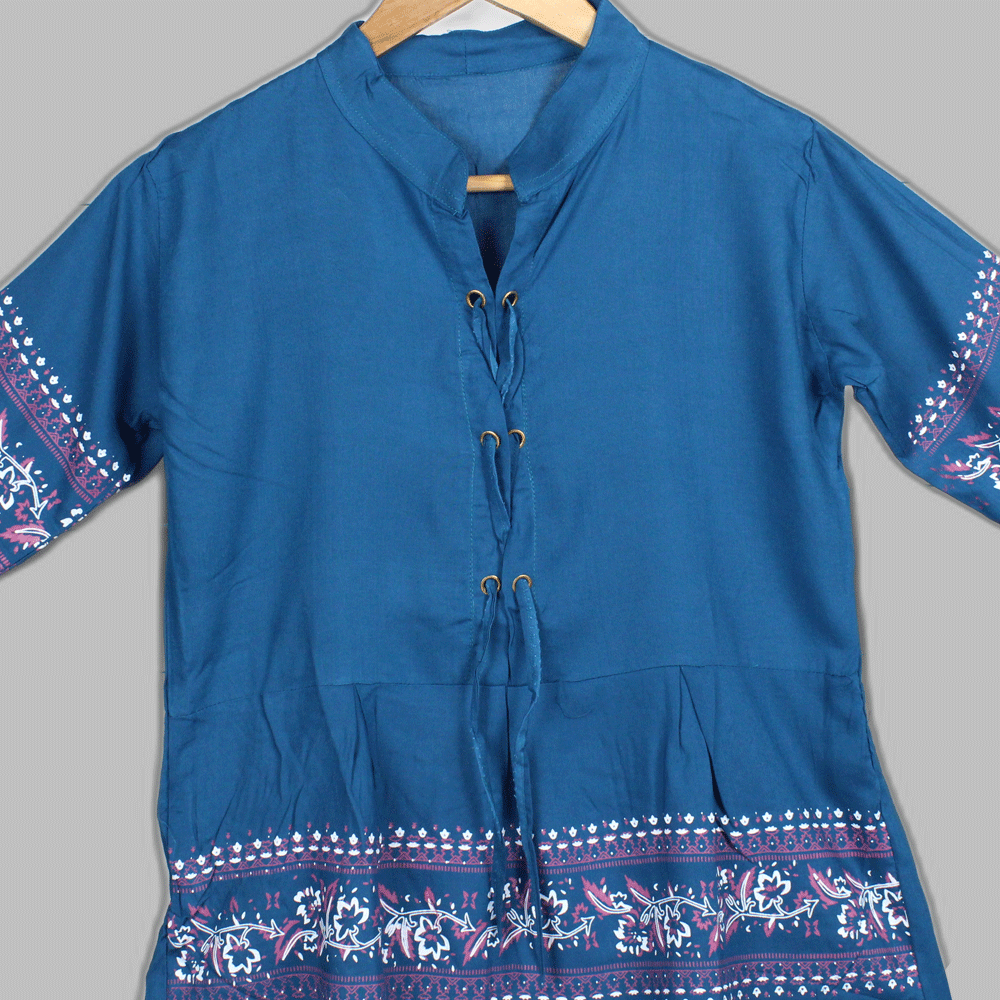 Regular Sleevs Printed Blue Top for Women