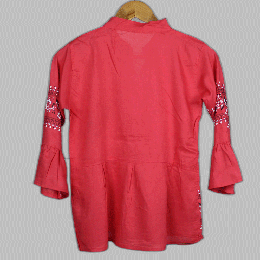 Regular Sleevs Printed Red Top for Women